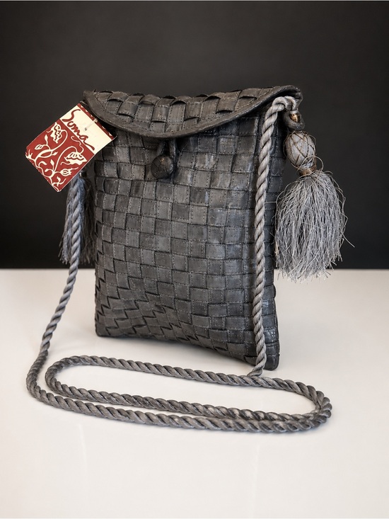 Soma Handbags - Silver Silk Crossbody Bag Basket Weave Rope Strap Tassle Evening Cocktail NWT